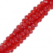 Abalorios de vidrio rondelle Facetados 3x2mm - Rojo bermellón-revestimiento pearl shine